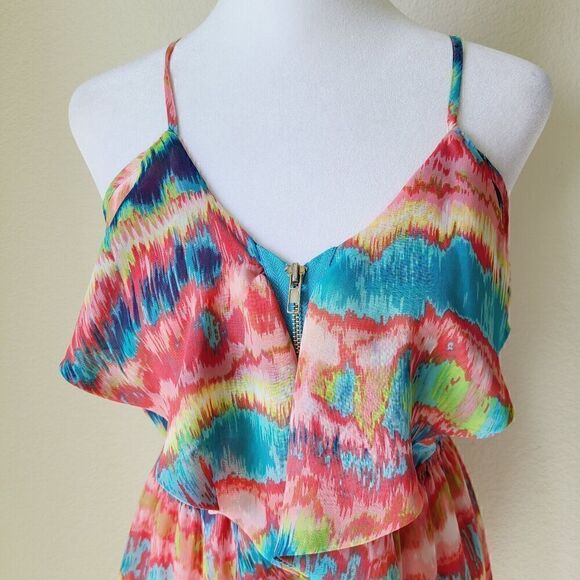 Anthropologie Maude Halter Dress Ruffles Elastic Waist Beach Colorful Flaw - Picture 5 of 12